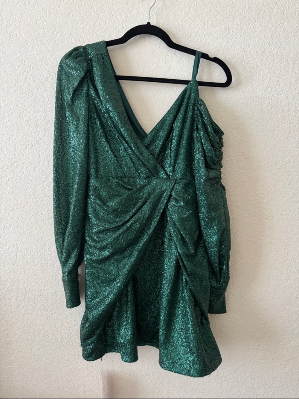 NWT - Size 2 - Self-Portrait Emerald Green Sequin One-Shoulder Mini Dress - Picture 3 of 4